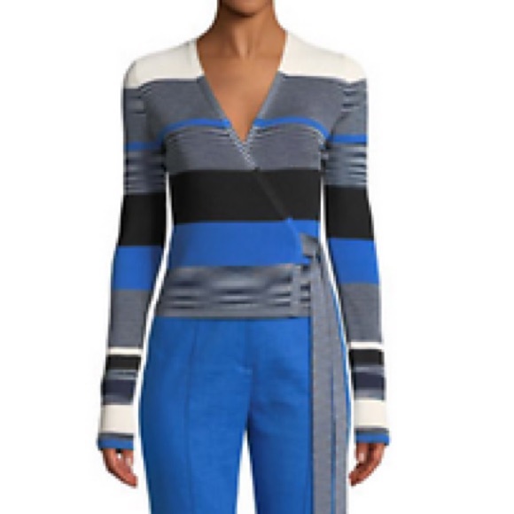 Diane Von Furstenberg Women’s ribbed wrap top‎ Striped Size S Long Sleeve - Picture 2 of 11